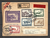1946 Austria censorship FDC registered cover to USA with full set and special postmark CV 85 EUR