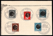 1945 MEISSEN Local Issue 1pf - 20pf on piece, Germany, Overprint on Hitler's head (Commemorative Cancellation)