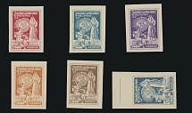 Georgia - Soviet issue - 1922, Industry and Agriculture, six imperforate proofs of 2000r in various colors, printed on thin yellowish cardboard, no gum as produced, VF, Est. $300-$400, Scott #28…