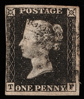 1840 1p 'Black Penny', Great Britain (SG 2, Canceled, CV $450)