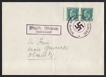 1938 (Oct 10) Letter with round provisional and local postmark of MUGLITZ (Mohelnice). Addressed to OLNITZ. Occupation of Sudetenland, Germany