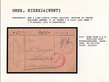 1915 Handmade P.O.W. Postcard from Petropavolovsk, Akmolinsk, to Policka, Cechy, Austria. OMSK Censorship: red 2 line circle (27 mm) reading, outside to centre