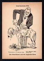 'American and English Lion', Sofia, Bulgaria, WWII Anti-Allies Propaganda, Caricature, Postcard, Mint