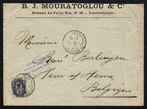 1907 (6 Mar) Offices in Levant, Russia, Cover from Constantinople to Belgium franked with 1pi, with violet private handstamps