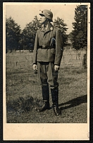 1940 Unmailed Agfa photo post card depicting a young, undecorated member of the Luftwaffe judging by the insignia on his helmet
