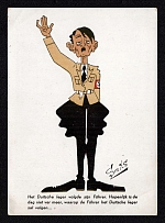 'Fuhrer Will Follow the German Army...', WWII Netherlands, Anti-Germany Propaganda, Hitler Caricature, Postcard, Mint