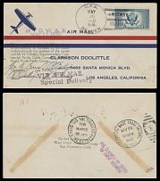 Worldwide Air Post Stamps and Postal History - United States - 1935 (May 20-24), U.S.S. Beaver (AS-5) at Midway Island Navy Mass Flight to Honolulu and Los Angeles, pre-printed cover franked by Special Delivery 16c dark blue, …