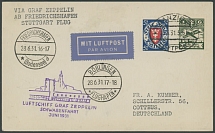 Worldwide Air Post Stamps and Postal History - Danzig - Zeppelin Flight - 1931 (June 28), Schwaben Flight postcard, franked by two stamps, tied by oval date stamp, Friedrichshafen ''28.6.31'' connection and Böblingen the same day …