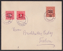1919 Poland cover from Cieszyn to Krakow franked with Mi. 48, two postage due stamps