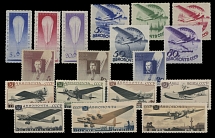 Worldwide Air Post Stamps and Postal History - Soviet Union - 1933-37, Balloons of 1933, Civil Aviation watermarked issue, the Stratosphere Disaster of 1934 and Aviation Exhibition of 1937, the total is 18 values, full/large part …