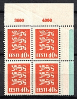 1928-29 40s Estonia, Block of Four (Control Number, Mi. 84, CV $110, MNH)