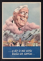 'a Smile is Enough to Tell My Virtues...', Italy, WWII Anti-Allies Propaganda, Roosevelt Caricature, Postcard, Mint