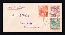 1946 (6 Aug) Cottbus, Registered Cover to Pforzheim, Local Post, Germany (Mi. 3 w, 12 w, 14 w, CV $60)