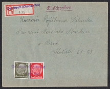 1940 (Feb 5) Registered letter with provisional signature of PETERSWALD (Petrvald). Letter addressed to BRUNN. Occupation of Sudetenland, Germany