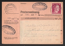 1945 (1 May) Czechoslovakia, Germany, Postal Money Order from Plana (Plan bei Marienbad) with Savings Bank Postmarks franked with Mi. 795