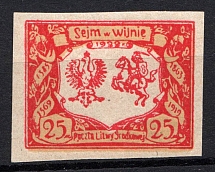1922 25m Central Lithuania (Red PROOF, Imperforated)
