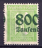 1923 800Tsd on 10pf Weimar Republic, Germany (Mi. 302 A, SHIFTED Overprint)