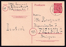 1946 20 (May) 12pf Allied Zone of Occupation, Postcard from Rudolstadt to Freiburg via Arnstadt, Germany, Arnstadt Postmark