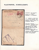 1916 Commercial Cover with 10 Kop. Postage, postmarked at Vladivostok, with Petrograd Transit Cancel, to Copenhagen, Denmark. VLADIVOSTOK Censorship: red rectangle (32 x 11 mm) reading in 2 lines