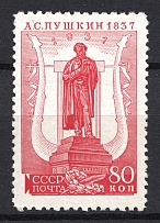 1937 80k Centenary of the Pushkin's Death, Soviet Union USSR (CHALK Paper, Perf 11x12.25, CV $35)