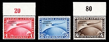 1933 Third Reich, Zeppelins, Germany, Airmail (Mi. 496 - 498, Full Set, Margins, Plate Numbers, Certificate, CV $5,200, MNH)