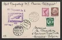 1933 (4 Sep) Germany airmail cover from Passau to Brussels, Flying boat Dornier Do X, flight to Switzerland