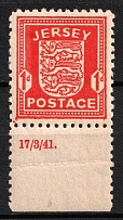 1941-42 1d Jersey, German Occupation, Germany (Mi. 2yDV, Margin, Plate Numbers, CV $30)