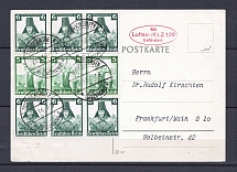 1936 Third Reich postcard franking 5pf+6pf in block of nine