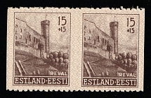 1941 15k+15k German Occupation of Estonia, Germany, Pair (Mi. 4 U Ms, MISSING Perforation, Signed, CV $80, MNH)