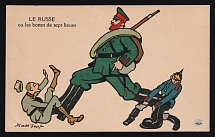 1914-18 'Russian on seven-miles boots' WWI European Caricature Propaganda Postcard, Europe