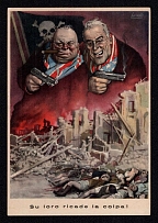 'They are to Blame!', Italy, WWII Anti-Allies Propaganda, Churchill Roosevelt Caricatures, Postcard, Mint