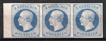 1859 2gr Hannover, German States, Germany, Strip (Mi. 15, Margin, CV $80)