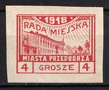 1918 4gr Przedborz Local Issue, Poland (Mi. 8 B, Fi. 8 A, Imperfotate, CV $70)
