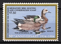 1984 7.50d Hunting Permit Stamp, United States, USA (Scott RW 51, Full Set, MNH)