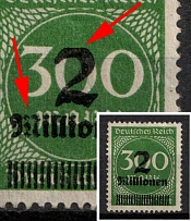 1923 2m Weimar Republic, Germany (Mi. 310 V, 310 X, 'M' in 'Millionen' Vertically Split, Upper Right of Denomination '2' filled in)