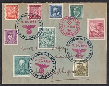 1938 (Oct 3) Letters franked with Czechoslovak stamps and obliterated by the German stamps of the Day of the Liberation of TETSCHEN. Addressed to the post office of LUXEMBOURG - Main. Occupation of Sudetenland, Germany