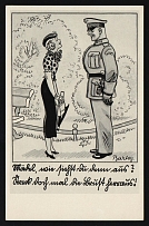 1936-1944 'Surprise' Military Caricature Propaganda Postcard, Third Reich Nazi Germany, Mint