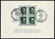 1937 Third Reich, Germany, Souvenir Sheet (Mi. Bl. 9, Special Cancellation MUNICH, CV $120)