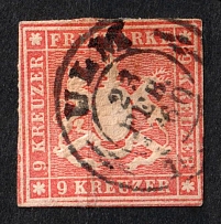 1859 9k Wurttemberg, German States, Germany (Mi. 14 a, Sc. 17, Canceled, CV $130)