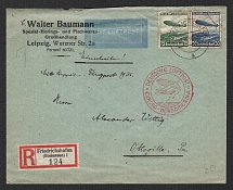1936 (8 Apr) Germany, Hindenburg airship Registered airmail cover from Friedrichshafen to Ottsvile (United States), 1st flight to North America 'Frankfurt - Lakehurst' (Sieger 406 C)
