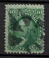 1868 10c Washington, United States, USA (Scott 96, Yellow Green, DOUBLE Grill, Canceled, CV $390)