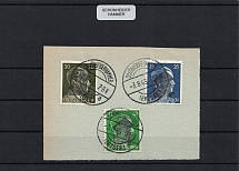 1945 SCHONHEIDERHAMMER Local Issue 25pf - 42pf on piece, Germany, Overprint on Hitler's head (Canceled)