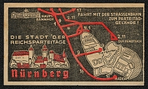 1936 Illustrated streetcar ticket from the Nuremberg Hauptbahnhof (main railroad station) to the Party Rally Grounds