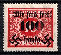 1938 100h on 10h Occupation of Rumburg, Sudetenland, Germany (Mi. 37, Signed, CV $60)