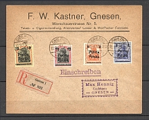 1919 Poland registered local cover Gniezno with Germany registered sticker Gnesen