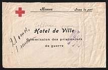 1914-17 Samara Censorship, WWI Censored cover from Moscow to France with violet letters censor handstamp 'Opened by Samara censorship, censor 14'