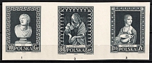 1956 Republic of Poland, Se-tenant (Official Black Print, Proof of Fi. 837 - 839, Mi. 990 - 992, Full Set)
