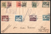 1920 East Upper Silesia, Recommended Cover from Teschen (Cieszyn) to Praga franked with 5 - 50f and 1 - 5kr (Sc. 51 - 60, Old Style Cancellation)