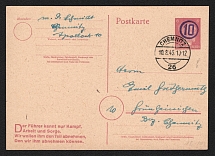 1945 (10 Aug) 6pf Chemnitz (Saxony), Soviet Russian Zone of Occupation, Germany Local Post, Postcard (Canceled)