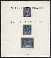 1918 Kingdom of Poland Resurrection, First Definitive Issue Essays, Proofs (Sheet #34, Artists Witold Strzalecki, Jan Brzezinski, MNH)